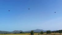 Three drones takeoff over Taka lake